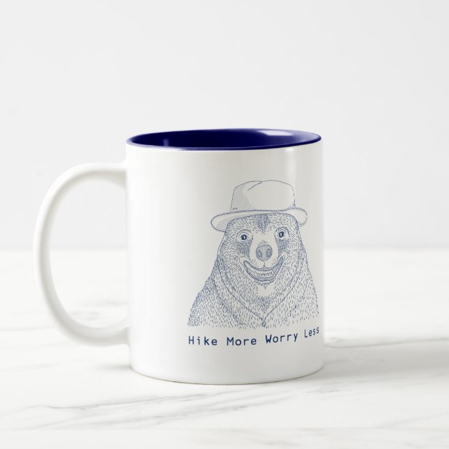 Hike More Worry less / Smiling Bear Two-Tone Coffee Mug (Left)