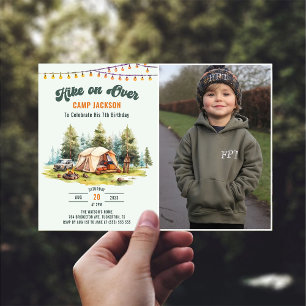 Hike on Over Camping 7th Birthday Photo Invitation