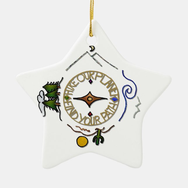 Hike Our Planet Hiker's Soul Compass Ceramic Ornament (Front)