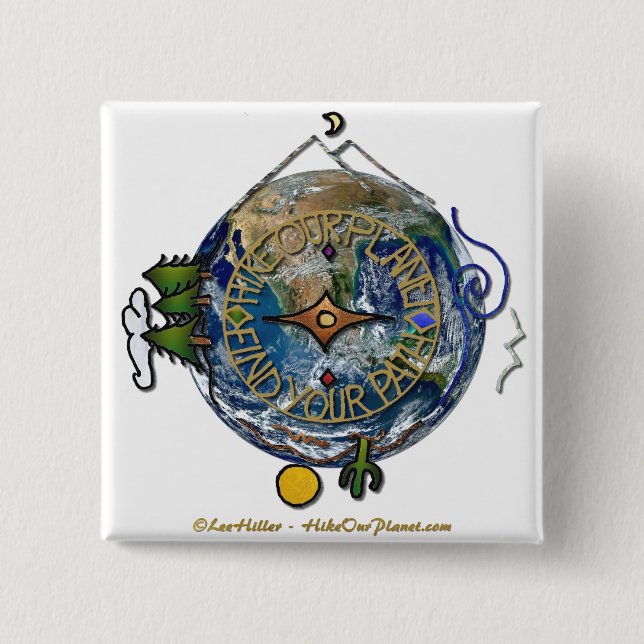Hike Our Planet Hiker's Soul Compass Earth 15 Cm Square Badge (Front)
