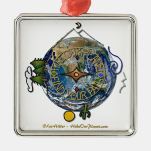 Hike Our Planet Hiker's Soul Compass Earth Metal Ornament