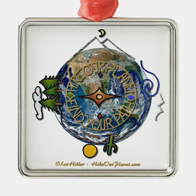 Hike Our Planet Hiker's Soul Compass Earth Metal Ornament (Front)