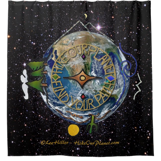 Hike Our Planet Hiker's Soul Compass Space Shower Curtain (Front)