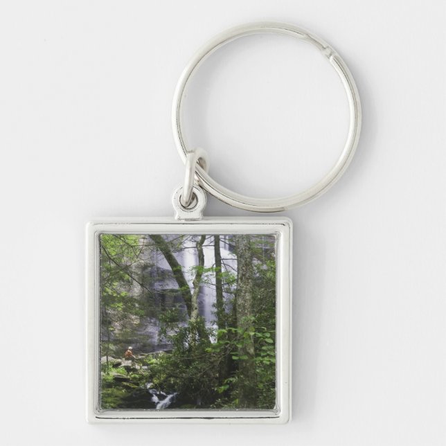 Hiker admires Falls Branch Falls Key Ring (Front)
