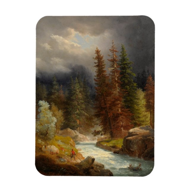 Hiker Beside a Torrential River Magnet (Vertical)
