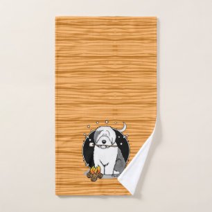 Hiker Camper Old English Sheepdog Dog Grey 1 Bath Towel Set