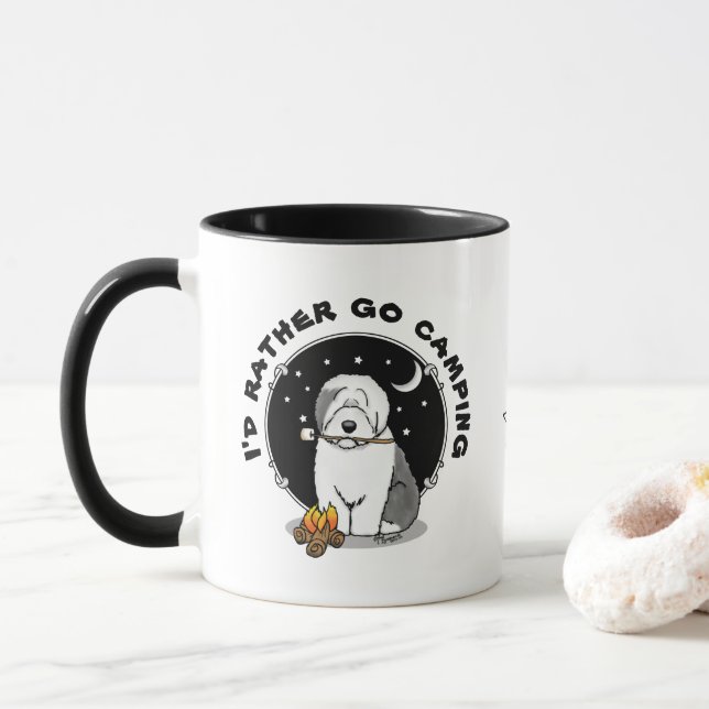 Hiker Camper Old English Sheepdog Dog Grey 1 Mug (With Donut)