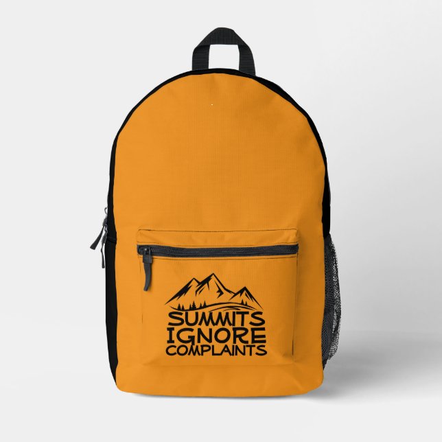 Hiker camping humor black orange  printed backpack (Front)