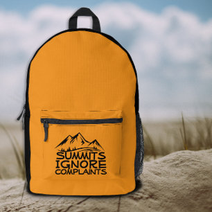 Hiker camping humor black orange  printed backpack