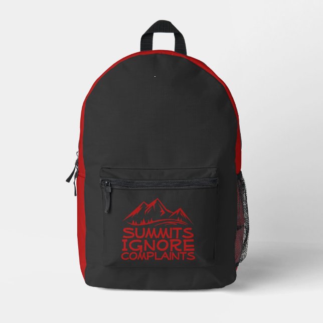 Hiker camping humor black red printed backpack (Front)