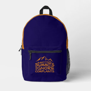 Hiker camping humor blue orange printed backpack