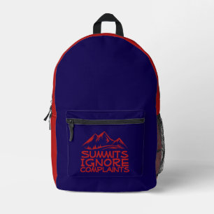 Hiker camping humor blue red printed backpack