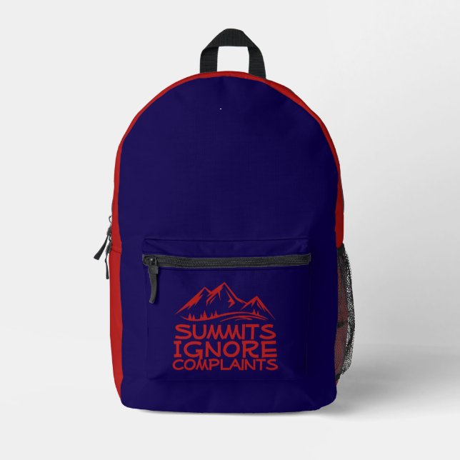 Hiker camping humor blue red printed backpack (Front)