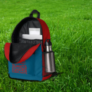 Hiker camping humor blue red printed backpack