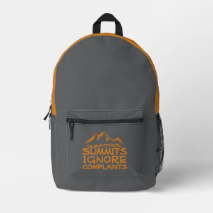 Hiker camping humor gray orange printed backpack