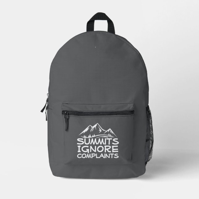 Hiker camping humor gray white printed backpack (Front)