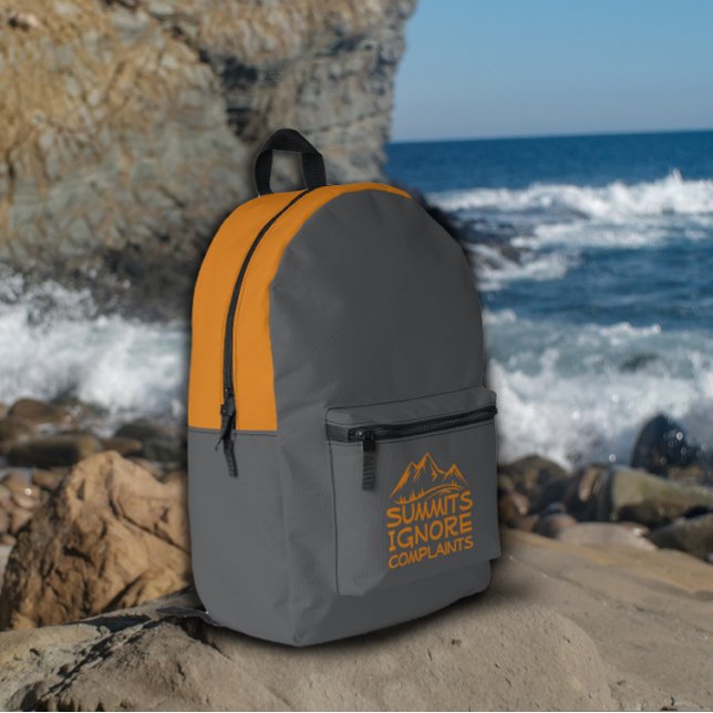 Hiker camping humour grey orange printed backpack (Creator Uploaded)