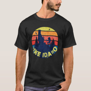 Hiker Gear Hike Idaho With A Retro Sunset Backgrou T-Shirt