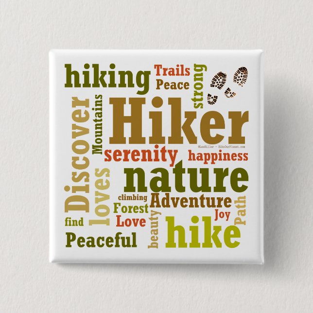Hiker Hiking Word Cloud Square Button (Front)