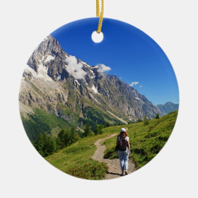 hiker in Ferret Valley, Italy Ceramic Ornament (Front)