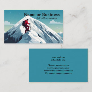 Hiker on top of snow capped mountain business card