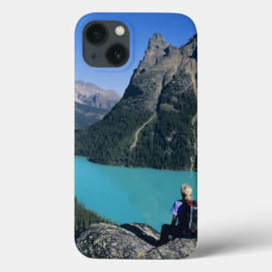 Hiker overlooking turquoise-colored Lake iPhone 13 Case
