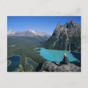 Hiker overlooking turquoise-coloured Lake Postcard