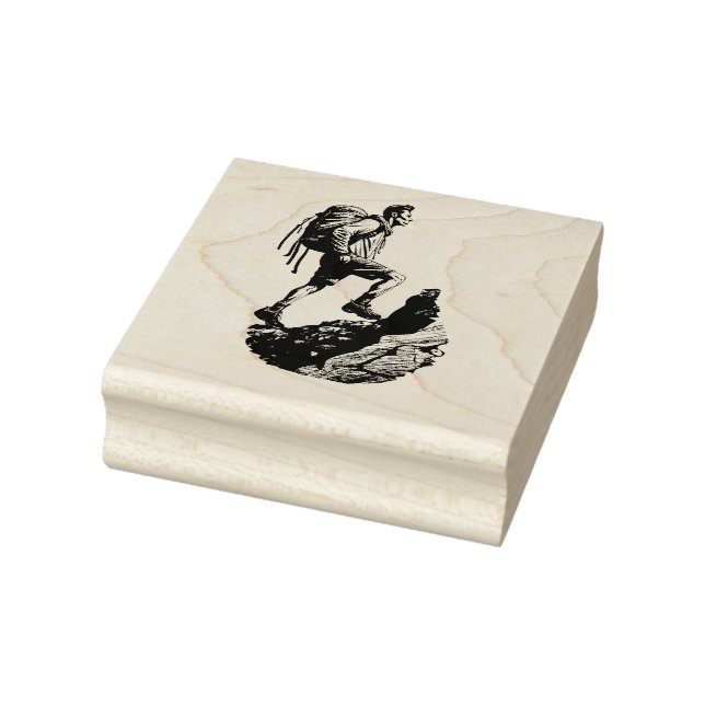Hiker Scailing The Edge Of A Steep Mountain Rubber Stamp (Stamp)