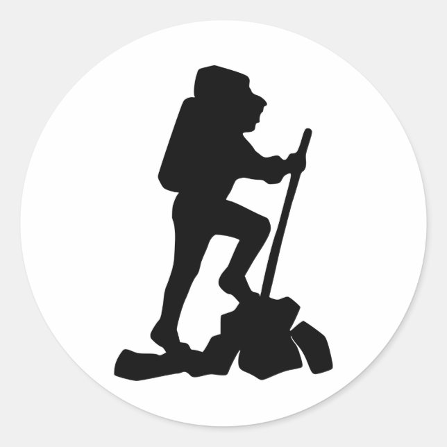 Hiker Silhouette Emblem Graphic Design Backpacker Classic Round Sticker (Front)