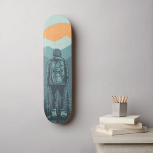 Hiker Woman Mountain Sunset Adventure Skateboard