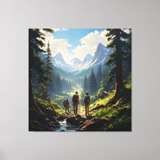 hikers explorers navigating through the forest canvas print