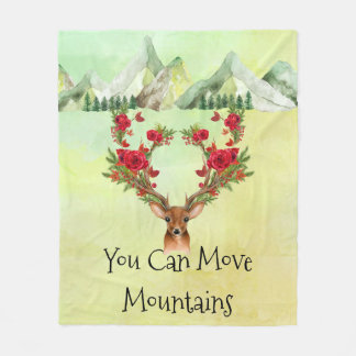 Hikers Fleece Blanket with Mountains and Deer'