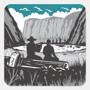 Hikers near Mirror Lake in Yosemite National Park Square Sticker