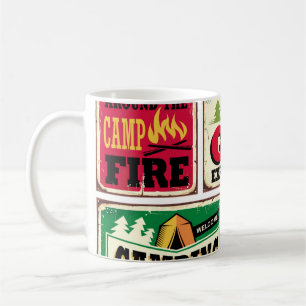 Hiking and camping retro signs collection. Outdoor Coffee Mug