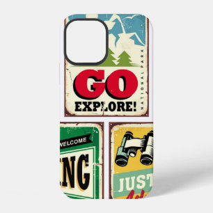Hiking and camping retro signs collection. Outdoor iPhone 12 Case