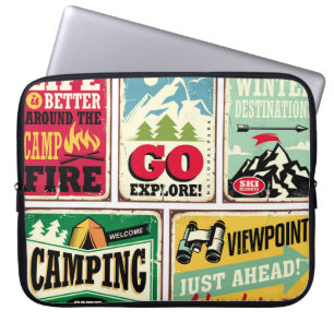Hiking and camping retro signs collection. Outdoor Laptop Sleeve