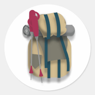 Hiking Backpack, bedroll & Walking Sticks Classic Round Sticker