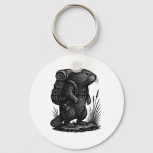 Hiking Beaver Backpacking Animals Funny Cottagecor Key Ring