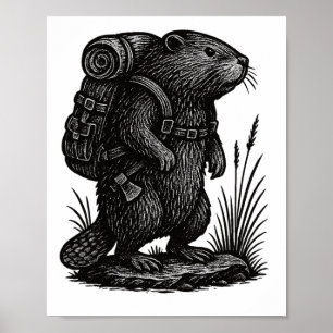 Hiking Beaver Backpacking Animals Funny Cottagecor Poster