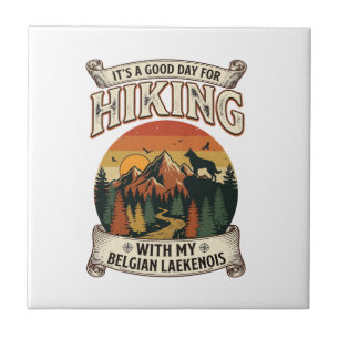 Hiking Belgian Laekenois Dog Mountain Sunset Fores Ceramic Tile