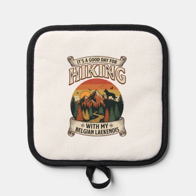 Hiking Belgian Laekenois Dog Mountain Sunset Fores Pot Holder (Front)