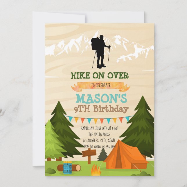 Hiking birthday party invitation (Front)