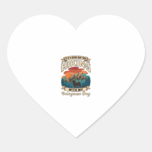 Hiking Bolognese Dog Mountains Sunset Heart Sticker