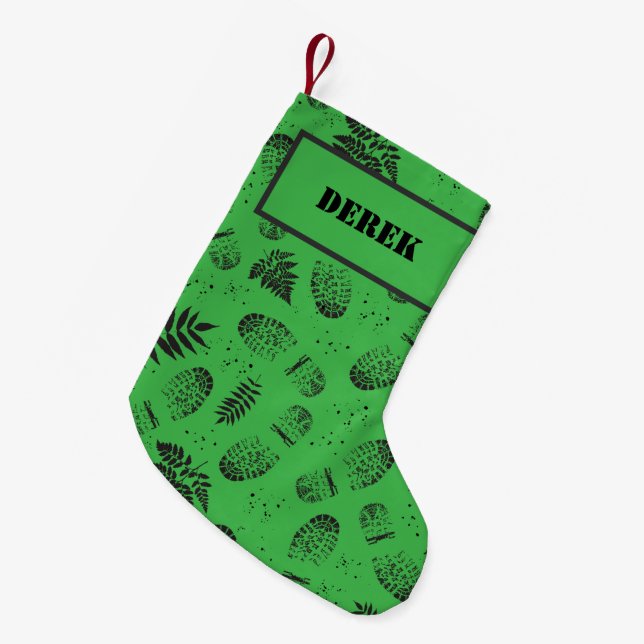 Hiking Boot Muddy Footprints and Leaves Small Christmas Stocking (Front (Hanging))