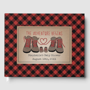 Hiking Boots Buffalo Plaid Adventure Baby Shower Guest Book