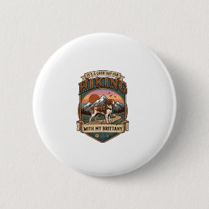 Hiking Brittany Dog Backpack Mountains 6 Cm Round Badge