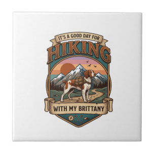 Hiking Brittany Dog Backpack Mountains Ceramic Tile