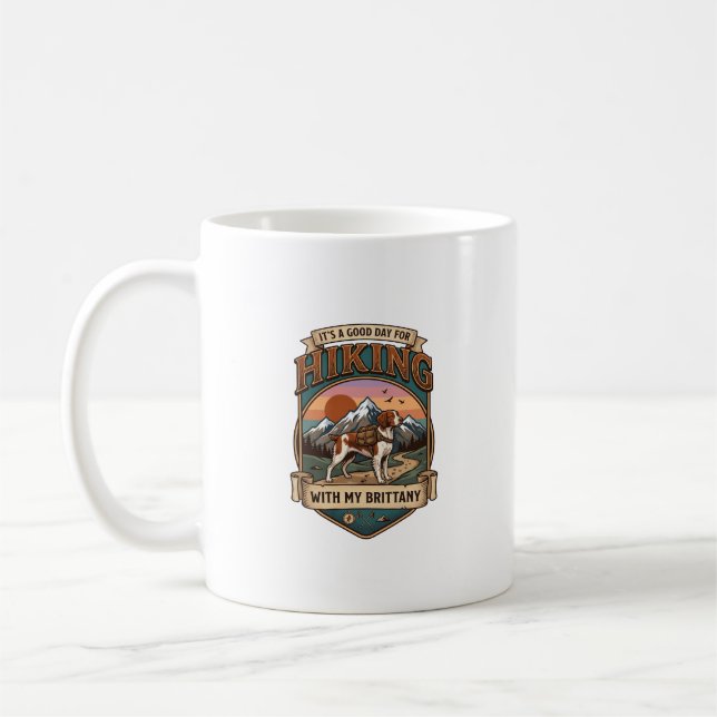 Hiking Brittany Dog Backpack Mountains Coffee Mug (Left)