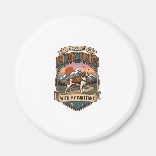 Hiking Brittany Dog Backpack Mountains Magnet