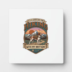 Hiking Brittany Dog Backpack Mountains Plaque